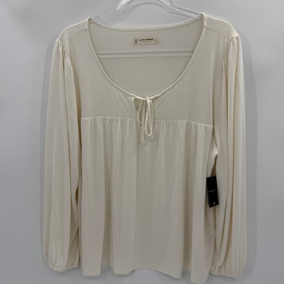 Lucky Brand Tops - New LUCKY BRAND Womens Cream Boho Shirt Size XL Modal Peasant Shirt Y2K Babydoll